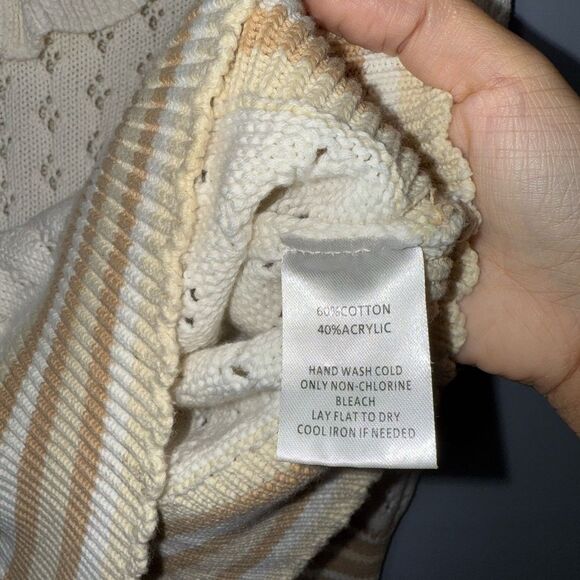 Broadway 38 Cream Ruffle Yoke Pointelle Knit Sweater Size M EUC - Picture 7 of 9